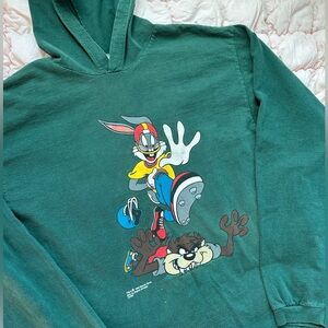 Vintage 1995 Warner Bros Bugs Bunny Taz Green Hoodie Size M